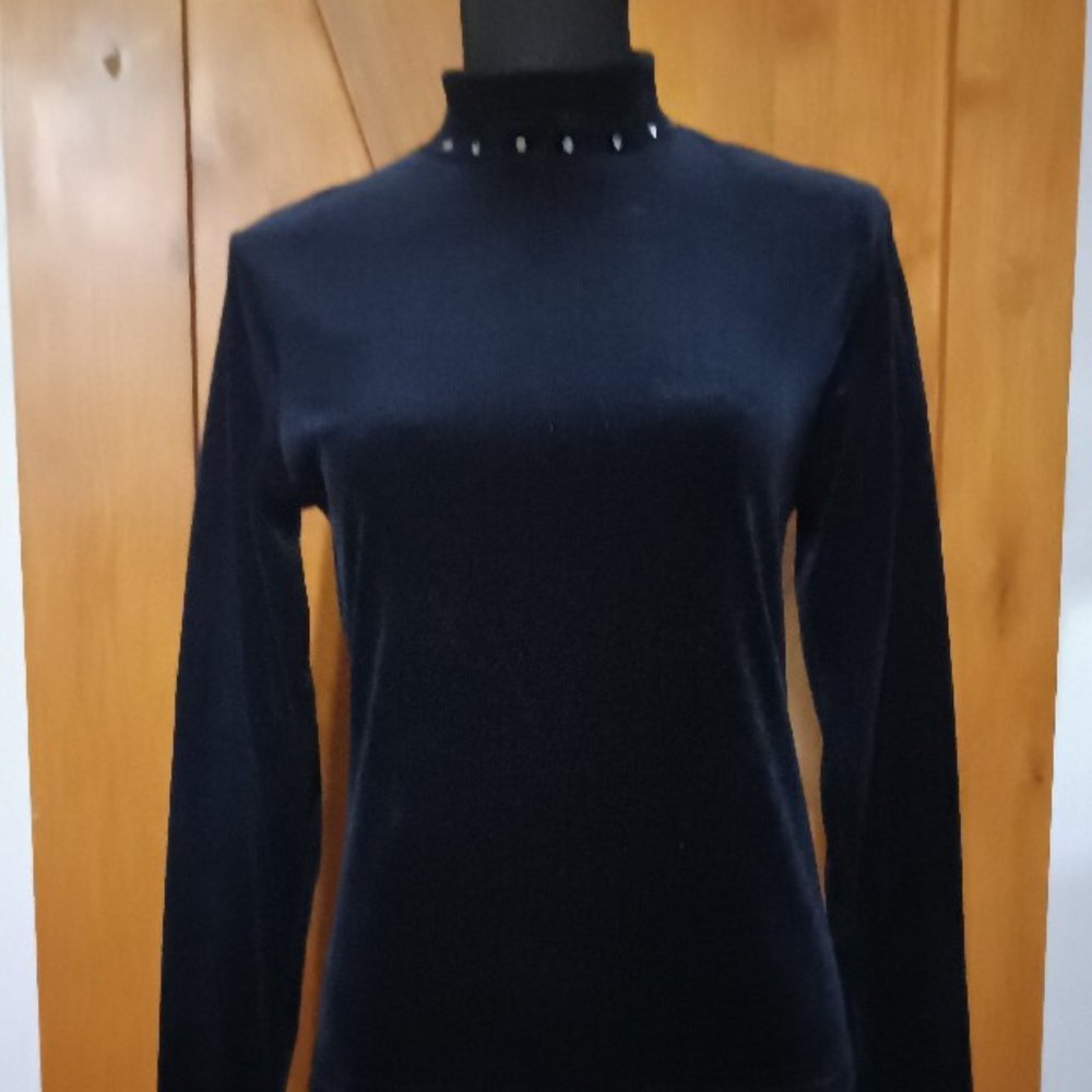 Navy Blue Velour Top